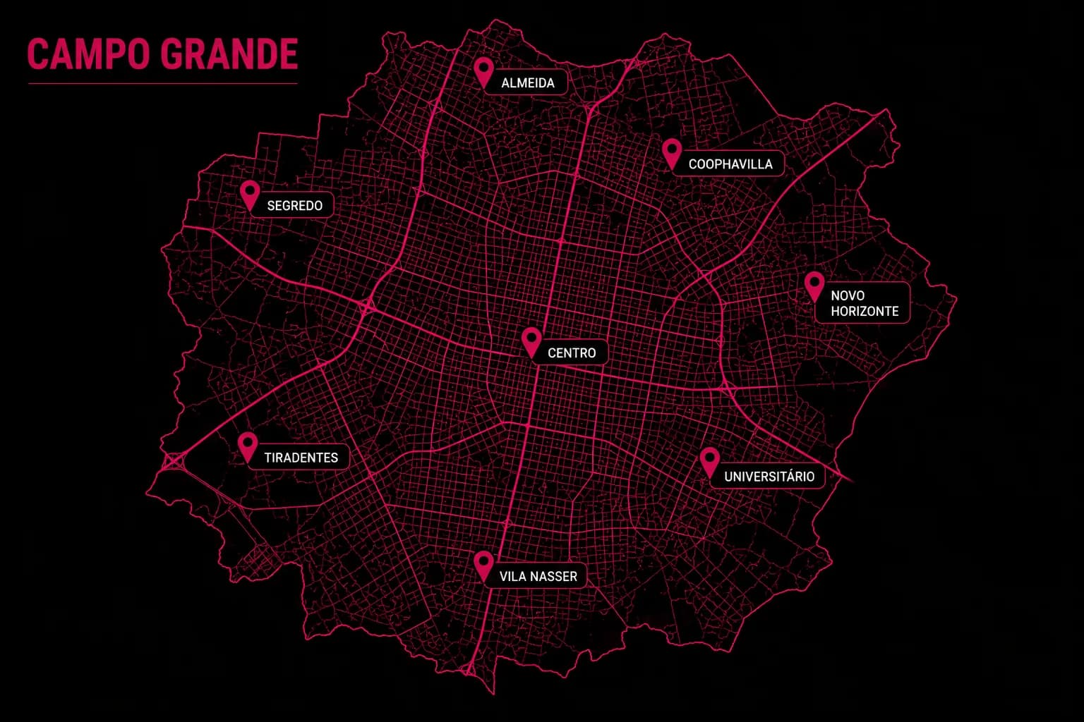 Mapa de Campo Grande com os bairros atendidos pelo CG em Dobro